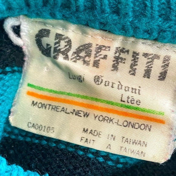 Vintage Graffiti Oversized Green Black Striped Crew Neck Knit Sweater S - Picture 6 of 13